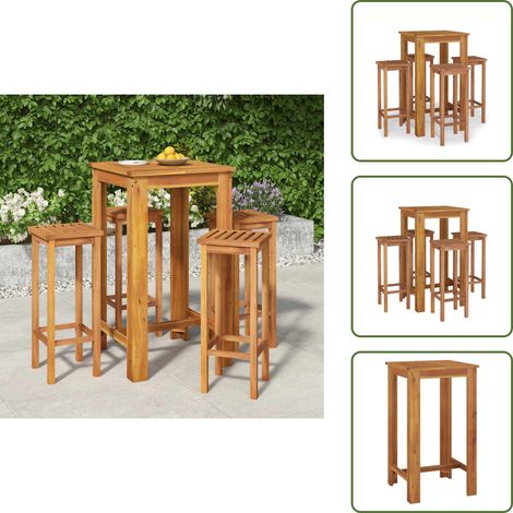 Ensemble de bar de jardin 5 pcs bois d'acacia solide - Meubles De Jardin - Salon De Jardin - Set De Bar Extérieur - Table Et Chaises - Acacia Massif