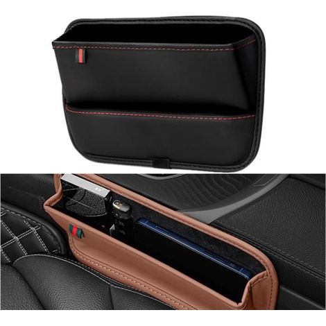 Organiseur - rangement,Boîte de rangement en cuir Pu pour sièges de voiture,boîte de rangement latérale avec - A black[D48]