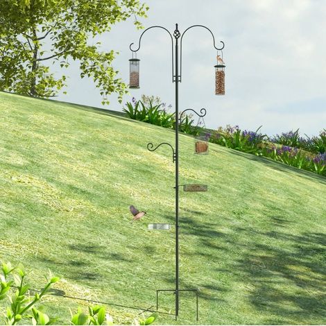 Estación comedero para aves de acero 208 cm con 4 ganchos, negro DESVIAE (1/5)