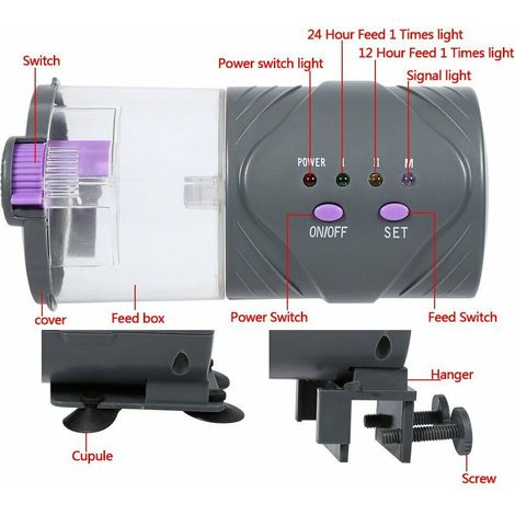 Distributeur automatique de nourriture pour poissons d'aquarium avec minuterie intelligente (1/5)
