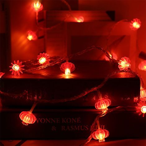 Rote LED-Lichterkette aus chinesischem Stil, 40 Lichter, wasserdicht, mit PVC-Gehäuse, ideal für Neujahr, Höfe und Gärten (ohne Quaste), 6 Meter / 19,7 Fuß. (1/5)