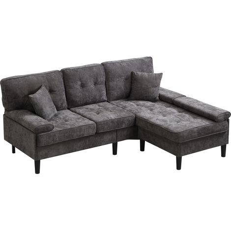 Sofá esquinero modular en L de chenilla gris con otomana móvil 195 cm MODENUIT (1/5)