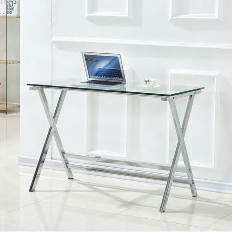 Scrivania in vetro 110x55x76 cm trasparente in vetro temperato con bordi arrotondati (1/5)