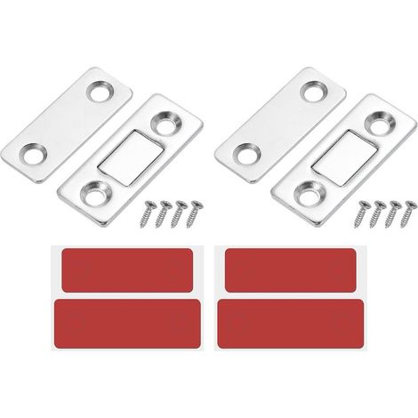 Lot de 2 verrous magnétiques pour armoires, tiroirs, portes coulissantes pour placards de cuisine, argent (1/5)