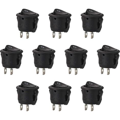 CCYKXA 10 Stück runder Wippschalter, verriegelnd, SPST-Schalter, 2-poliger Knopf, AC 6 A/125 V, 3 A/250 V, für Auto, LKW, Boot