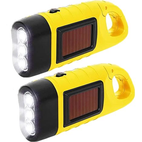Lampe torche - Lampe torche à bracelet - Rechargeable, LED, 2 pièces, solaire, oscillante, étanche, torche d'urgence, outdoor portable, lanternes de camping avec mousqueton, jaune