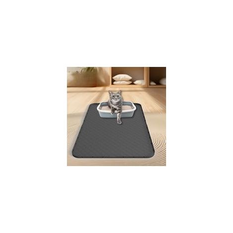 Tapis antidérapant pour bac à litière – silicone durable – 86×56 cm – Gris (1/2)