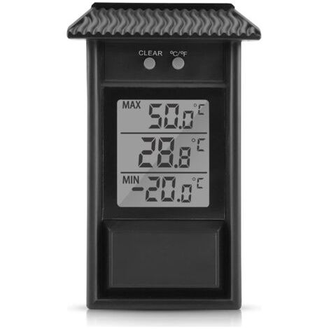 Schwarzes digitales Thermometer für den Innen- und Außenbereich, kabelloses, wasserdichtes Wandthermometer für den Außenbereich, -20 bis +50 °C (1/5)