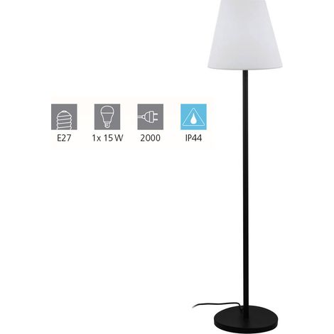 Eglo 900296 Stehleuchte ALGHERA schwarz E27 H:148.5cm Ø:39cm mit Kabel+Stecker IP44 (1/4)