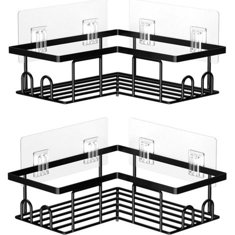 Support de douche sans perçage en 2 pièces - Panier de douche - Étagère de douche - Étagère de douche suspendue - Support de douche d'angle - Support d'angle auto-adhésif - Meuble de rangement pour sa (1/5)