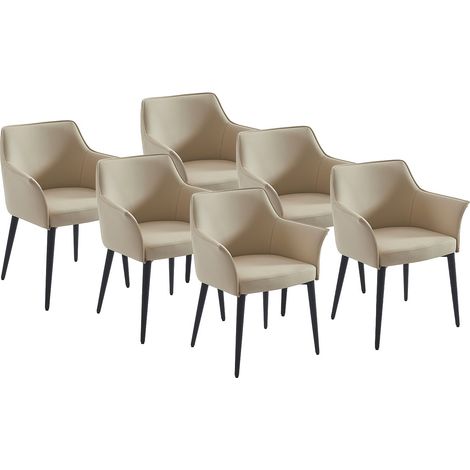 Sedia con braccioli in Similpelle e Metallo Nero Beige - Lotto di 6 - MIALOV