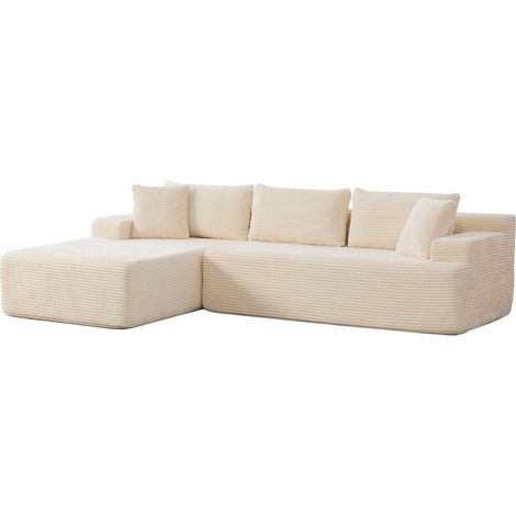 GagaCanapé modulable 4 places chenille ivoire, méridienne (1/5)