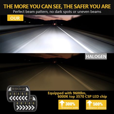 Set aus 2 7-Zoll-LED-Scheinwerfern für Jeep Wrangler, mit weißem Fern-/Abblendlicht, orangefarbenem Pfeil-Tagfahrlicht (DRL) und dynamischen sequenziellen Blinkern. (1/2)