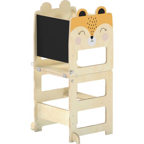 Torre Montessoriana per Bambini 2-5 Anni 57x39x93 cm con Lavagna e Tavolino Color Legno (1/5)