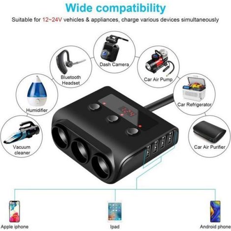 Allume Cigare USB 100W Adaptateur Allume Cigare à Charge Rapide 3 Prise Allume Cigare Splitter 110 W 4 Ports USB et Inte ALLUME GAZ (1/4)