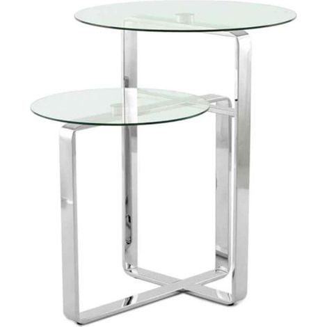 Table d'Appoint 2 Plateaux Design "Katris" 60cm Argent (1/5)