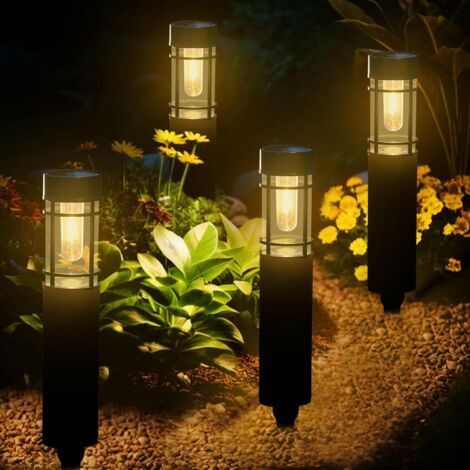 4 Pieces Outdoor Solar Garden Light with Warm White, Waterproof IP65 Automatic Rechargeable for Paths, Lawn, Patio, etc (1/4)