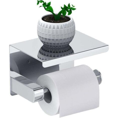 Toilet paper holder, roll paper holder without drilling, toilet paper dispenser, paper dispenser with shelf, SUS 304 stainless steel, self-adhesive and wall-mounted glue for bathroom (silver)-Fei (1/4)