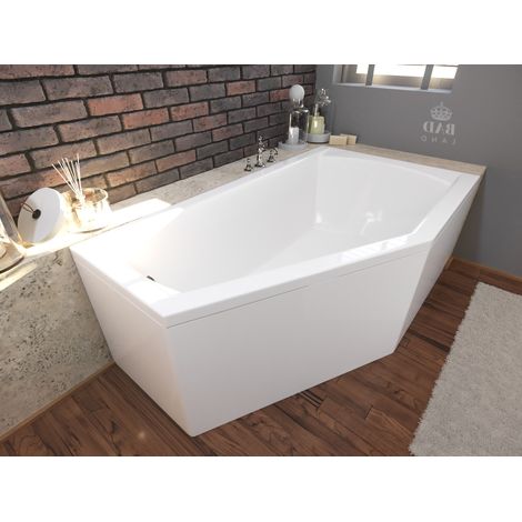 Badland – Baignoire d'angle 160x90 cm – Tablier acrylique blanc – Siphon automatique avec débit élevé – Fabrication UE – Capacité 190 litres