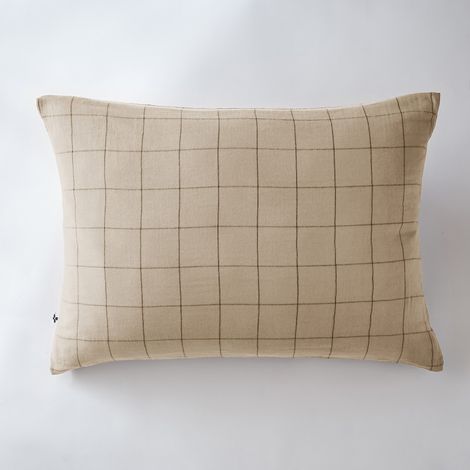 Taie d'oreiller Tissé-teint grands carreaux Déco "Gaïa Match" 60 x 60 cm & 50 x 70 cm "Gaze de Coton" l'Effet Papillon - Gaia Match Ficelle - Taie d'oreiller 50 x 70 cm (1/4)