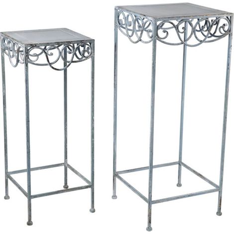 66cm Decorative Metal Garden Plant Stand (Set of 2) - L27 x W27 x H66 cm - Blue/Gold