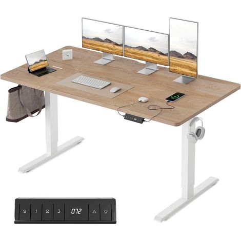 Schreibtisch Höhenverstellbar Elektrisch Steh Sitz 140 x 70 cm Eiche (1/5)