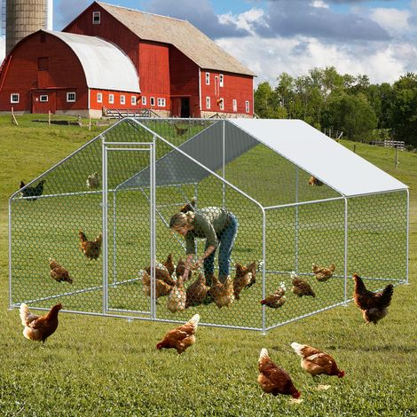 Recinto per galline 3 x 4 x 2 m in metallo, con serratura e telo PE impermeabile OKMYHOME (1/5)