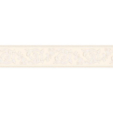 A.S. Creations – Frise murale vintage baroque blanche et beige – Papier peint à motif feuillage – Pour chambre, bureau, salon – Haute qualité (1/3)