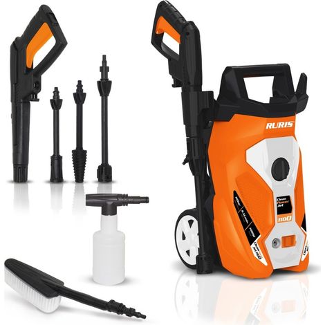 Nettoyeur haute pression électrique RURIS CleanPowerJet 1100 - 1400 W, 110 bar, 390 l/h, accessoires inclus