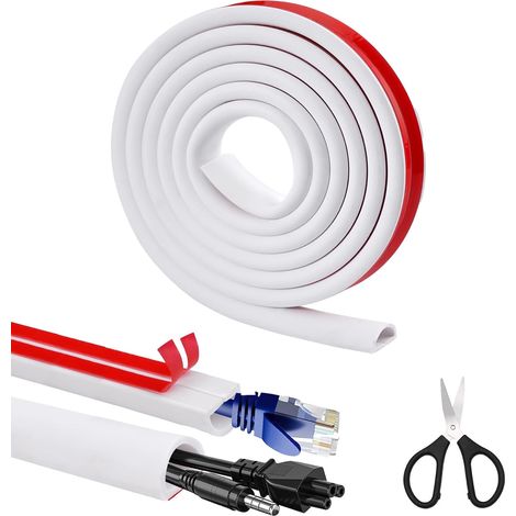 Type D Blanc 3M Goulotte Passe Cables(15  10mm) Auto-adhésif,Goulotte de câble en PVC Souple,Goulotte Electrique,goulotte Passe Cable et Ciseaux (1/5)