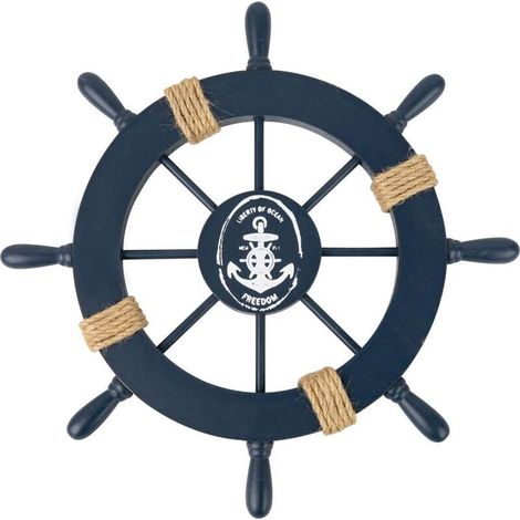 Gouvernail Bateau Bois 28 cm Ornement De Navire Style - pour Coucher Salon Salle Bain Salle à Manger Décoration Bar - Bleu Foncé (1/4)