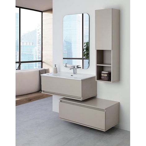 mobile bagno sospeso "pastello" tortora con cassetti, 90x47x35 cm (1/7)