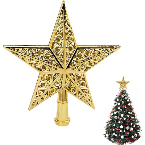Estrella de Navidad para árbol, decoración brillante para la punta del árbol, ideal para decorar el árbol de Navidad en celebraciones familiares, 20 cm, dorada (1/5)