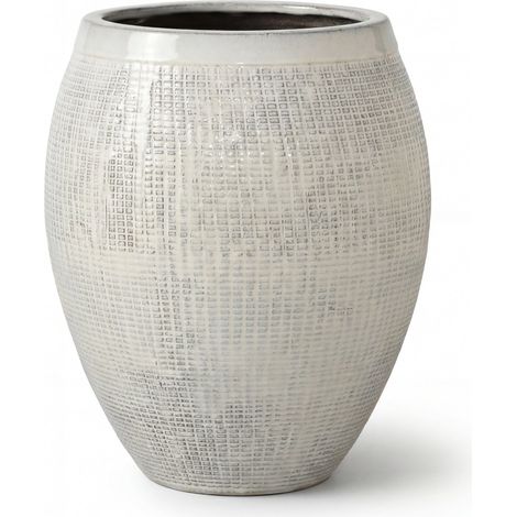 Pot grande taille d'extérieur COCOON 42x53cm crème, fait main en terre cuite émaillée, résistant au gel (1/2)