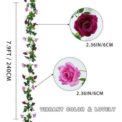 4,8 m lange künstliche Blumengirlanden aus rosa Seide, für Hochzeitsbögen, Partys, Haus- oder Gartendekoration (magenta) (1/4)