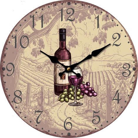 Signes Grimalt Orologio arancione rotondo con uva e vino 34x34x4 cm - Decorazione da parete vintage