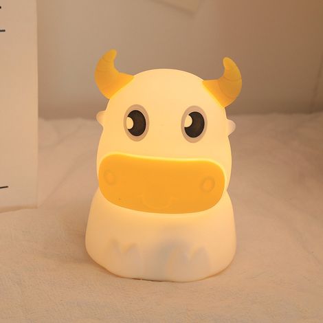 Veilleuse pour enfants, portable, rechargeable, avec télécommande, en silicone à couleurs changeantes, avec de jolis animaux (vache), veilleuse, décoration de chambre pour bébés et jeunes enfants. (1/5)