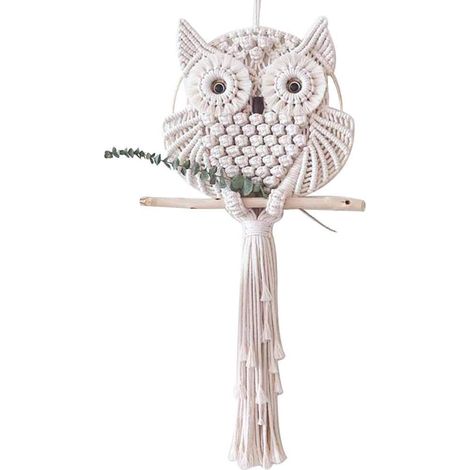 Tenture Tapisserie d'art De Hibou Décor Main Tissé Boho Ornement Support Mural pour Bureau Chambre Appartement Salon Galerie Nursery,30CM (1/5)