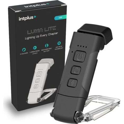 Lampe de lecture Luma Lite avec pince - LED à intensité variable - Autonomie de 80 heures - Rotative et rechargeable - Idéale pour les livres, les liseuses et comme veilleuse - Noire (1/5)