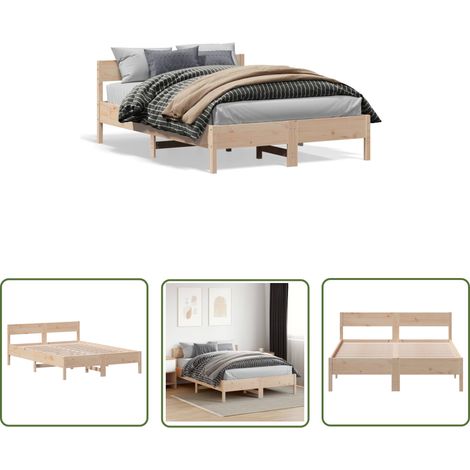 The Living Store Massivholzbett ohne Matratze 150x200 cm Kiefernholz - Holzbett - Kiefernholzbett - Doppelbett - Massivholzbette - Lattenrost (1/5)