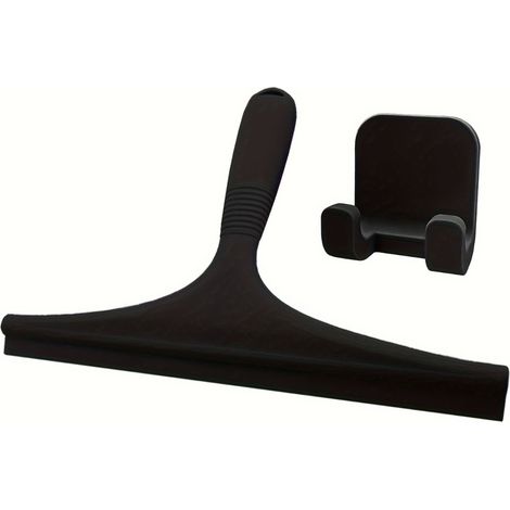 Rasoir en silicone avec crochet pour douche, lame incurvée à 145°, manche antidérapant, nettoyeur multifonction pour vitres et carrelage avec bord en silicone et rangement compact. (1/3)
