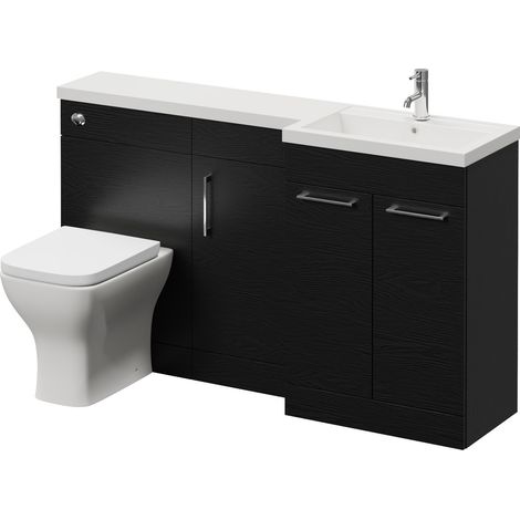 Napoli 390 Nero Oak 1500mm 3 Door Vanity Unit Toilet Suite with Right Hand Square Lucia Basin - 1500mm - Chrome 160mm HandleWith Kingston Toilet Pan and Seat