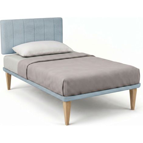 Letto 1 Piazza e Mezza con Rete Rivestita 120x200 cm Microfibra Azzurro Tessis Testata Vertical (1/5)