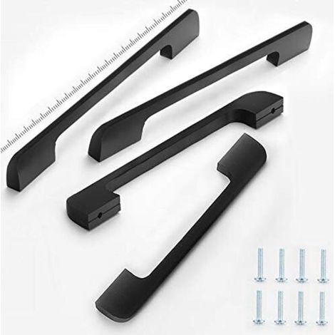 [4 piezas] Tiradores para muebles y armarios de acero inoxidable negro de 160 mm - KZQ