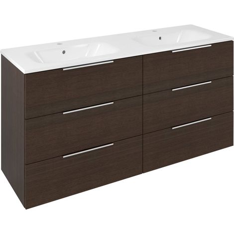 Meuble vasque CIRASA 139,6x75x46cm, 3x tiroir, pin rustique