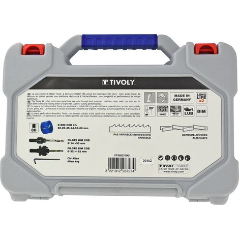 Tivoly • Valigetta da 9 pezzi - 6 seghe a tazza BIMETAL COBALTO 8% PREMIUM Ø da 22 a 68mm + 2 piloti + 1 chiave a brugola (1/2)