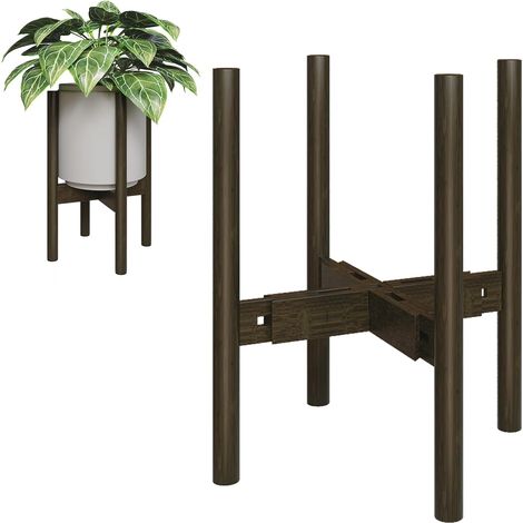 Support de plantes réglable en bois du milieu du siècle - Cache pot sur pied moderne pour pot de fleurs - Tabouret plante et piédestal pour plantes pour intérieur et extérieur (1/5)