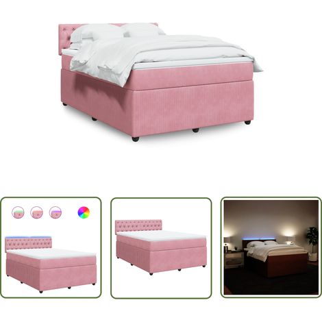 vidaXL Sommier à lattes de lit avec matelas Rose 140x190 cm Velours (1/5)
