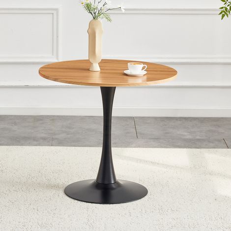 Table de salle à manger ronde en forme de tulipe, environ 80 cm de diamètre, avec piètement en métal. Table seule (sans chaises). Idéale pour la cuisine et le salon. (1/5)