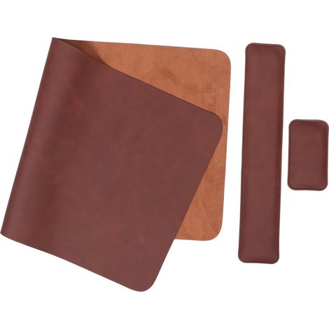 Ensemble Clavier et Tapis de Souris Ergonomique Marron en Cuir Pvc Repose-poignet en Mousse Mémoire Antidérapant pour Gaming et Tâches de Bureau (1/5)